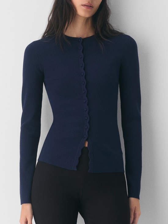 Wilfred Sweaters - Aritzia Wilfred Shelly Cardigan Navy Blue Scalloped Detail Size Large